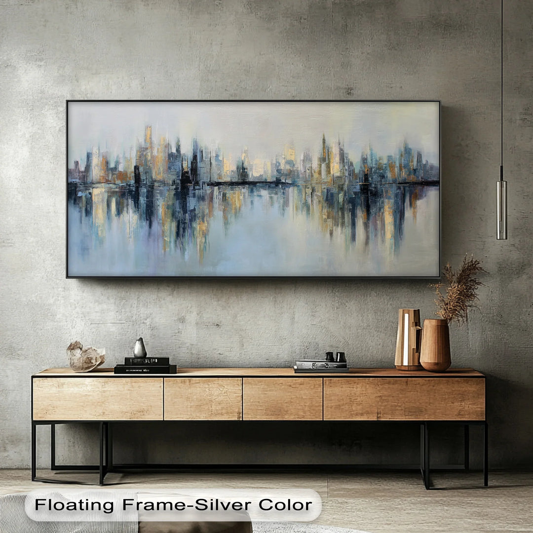 Urban Reflections – Abstract Cityscape with Soft Skyline Tones Canvas Print - MyPhotoStation