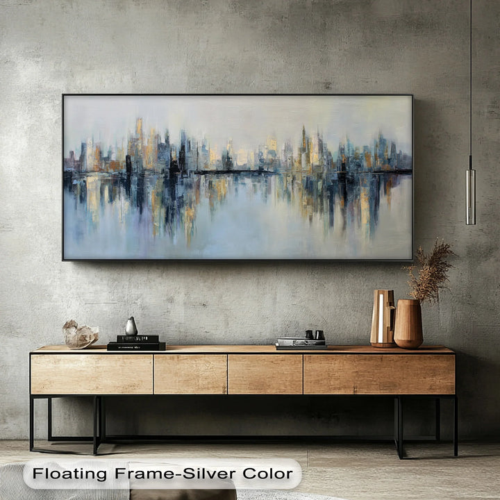 Urban Reflections – Abstract Cityscape with Soft Skyline Tones Canvas Print - MyPhotoStation