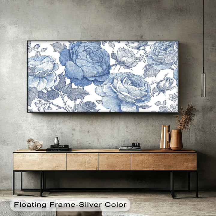Vintage Indigo Garden – Blue Botanical Rose Canvas Print - MyPhotoStation