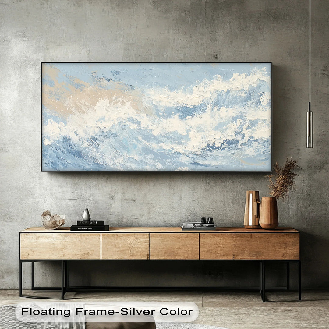 Coastal Drift – Cream and Blue Abstract Ocean Canvas Print - MyPhotoStation