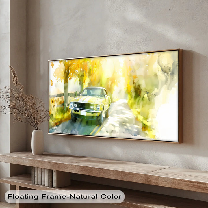 Classic Mustang on Autumn Road - Car Canvas Print