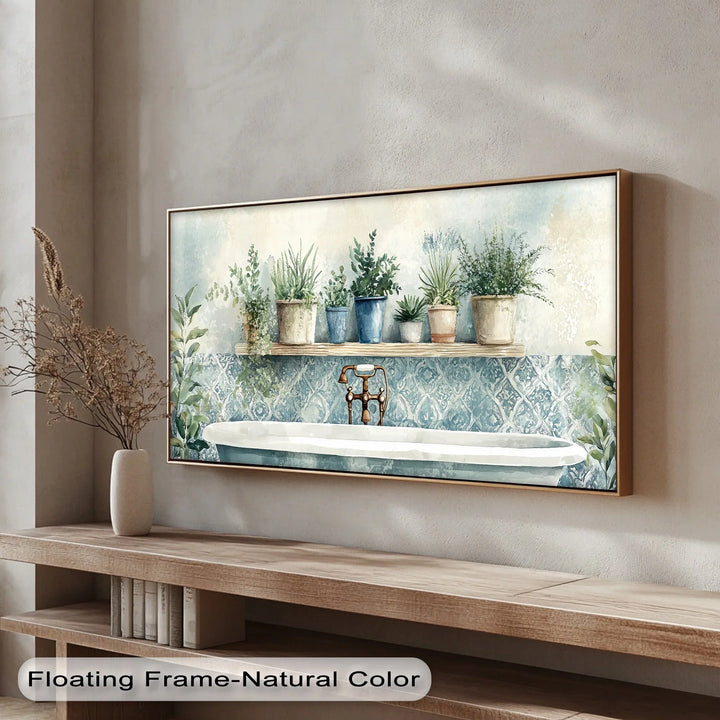 Botanical Serenity – Vintage Bathroom with Potted Plants Canvas Print - MyPhotoStation
