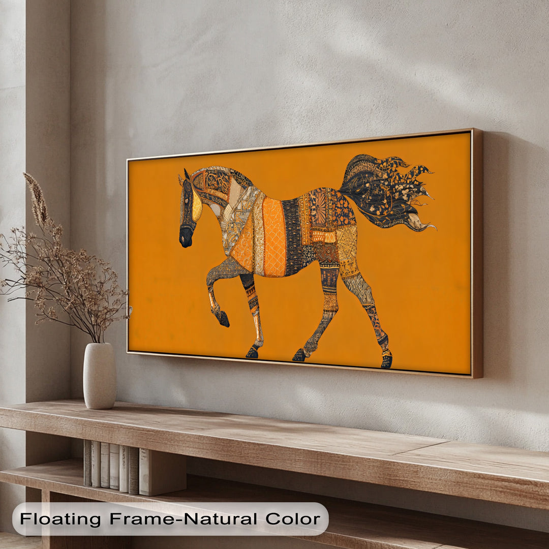 Golden Tapestry Horse – Bohemian Patchwork Canvas Print