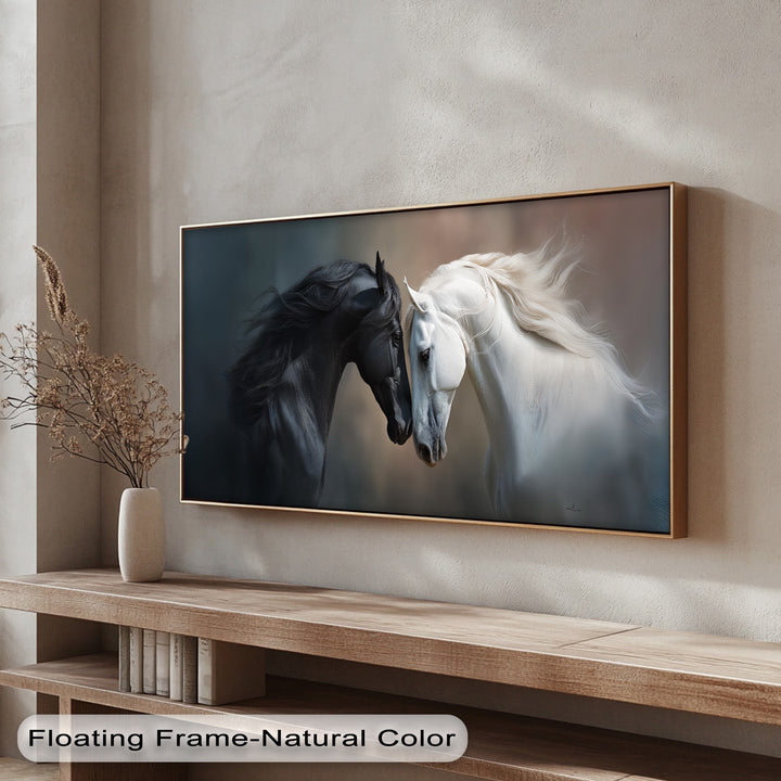 Unity of Opposites – Black and White Horses Canvas Print