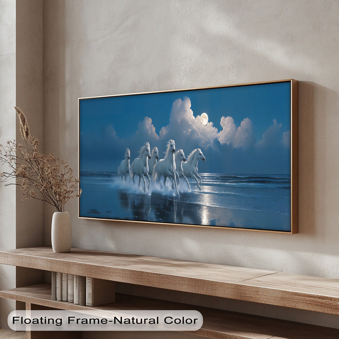 White Horses Racing Under a Full Moon - Horse Canvas Print