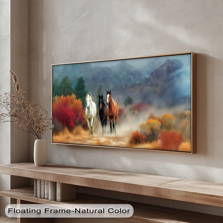 Horses in a Misty Desert Landscape - Horse Canvas Print