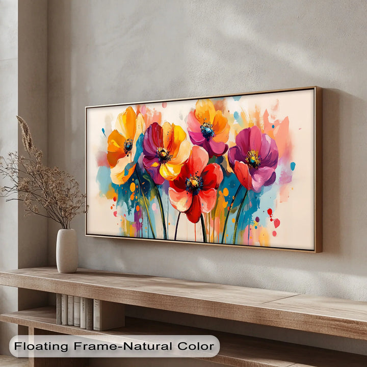 Make a statement with this modern floral canvas painting in vivid hues.

