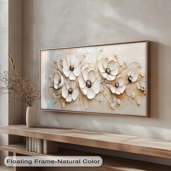 Textured flower wall art in beige and ivory – a perfect minimalist statement.

