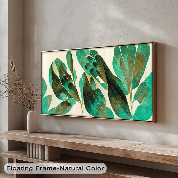 Tropical Motion – Teal and Olive Leaf Abstract Canvas Print - MyPhotoStation
