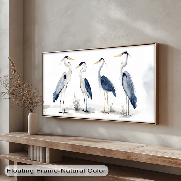 Blue Heron Quartet – Minimalist Bird Illustration Canvas Print - MyPhotoStation