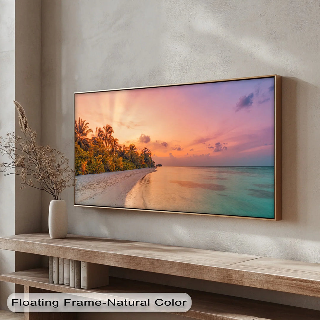 Pink Sky Beach Scene - Landscape Canvas Print
