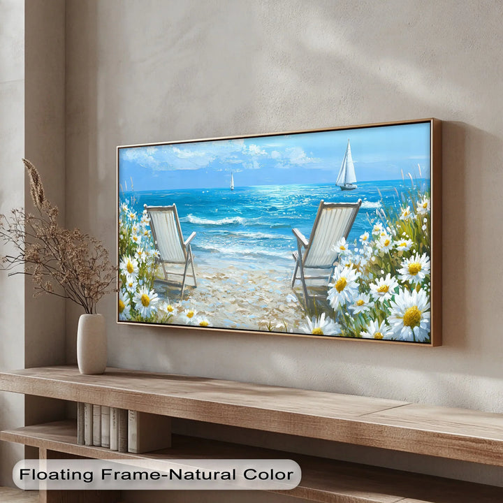 Seaside Serenity – Beach Chairs and Daisies Canvas Print - MyPhotoStation