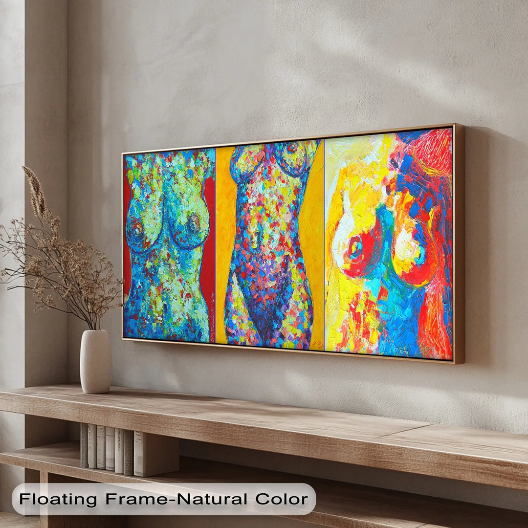 Vivid Forms – Abstract Female Torso Triptych Canvas Print - MyPhotoStation
