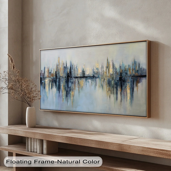 Urban Reflections – Abstract Cityscape with Soft Skyline Tones Canvas Print - MyPhotoStation