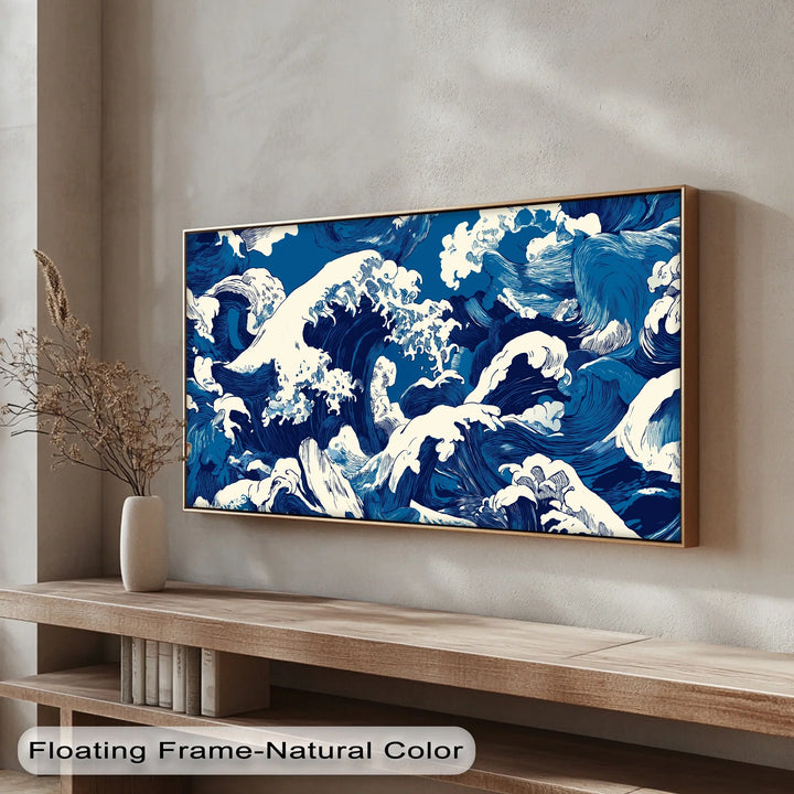 Turbulent Indigo Waves – Japanese-Inspired Ocean Canvas Print - MyPhotoStation
