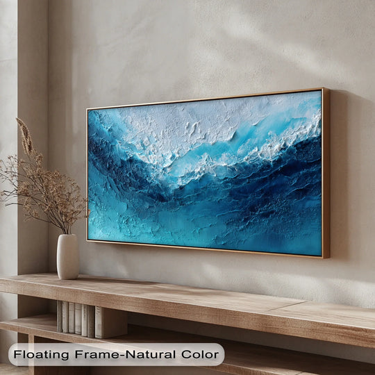Dramatic close-up of the focal point in a deep blue ocean texture canvas art print, showcasing the abyssal surge of pigment and expressive brushstrokes.