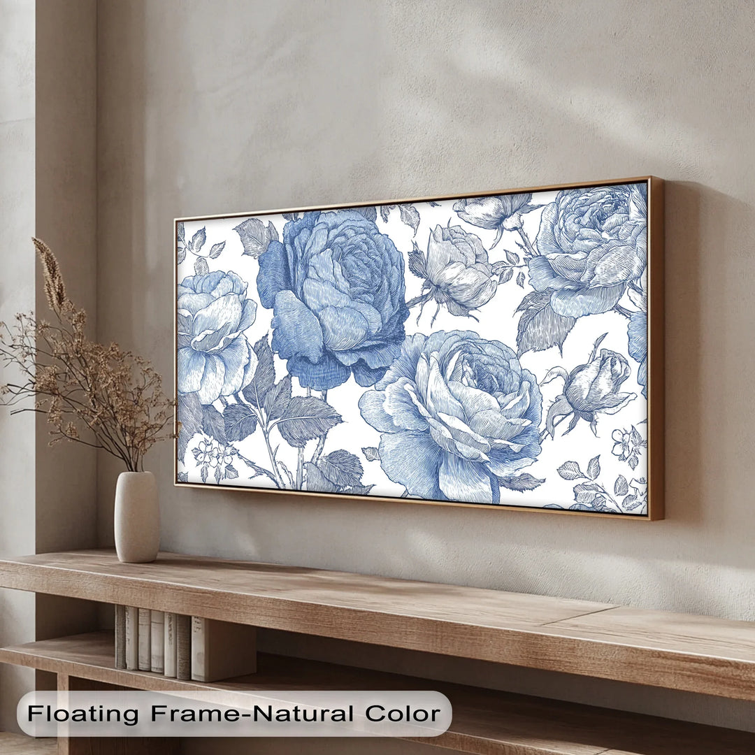 Vintage Indigo Garden – Blue Botanical Rose Canvas Print - MyPhotoStation