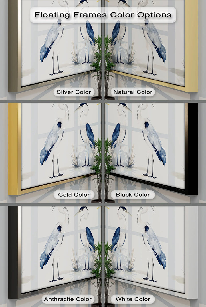 Blue Heron Quartet – Minimalist Bird Illustration Canvas Print - MyPhotoStation