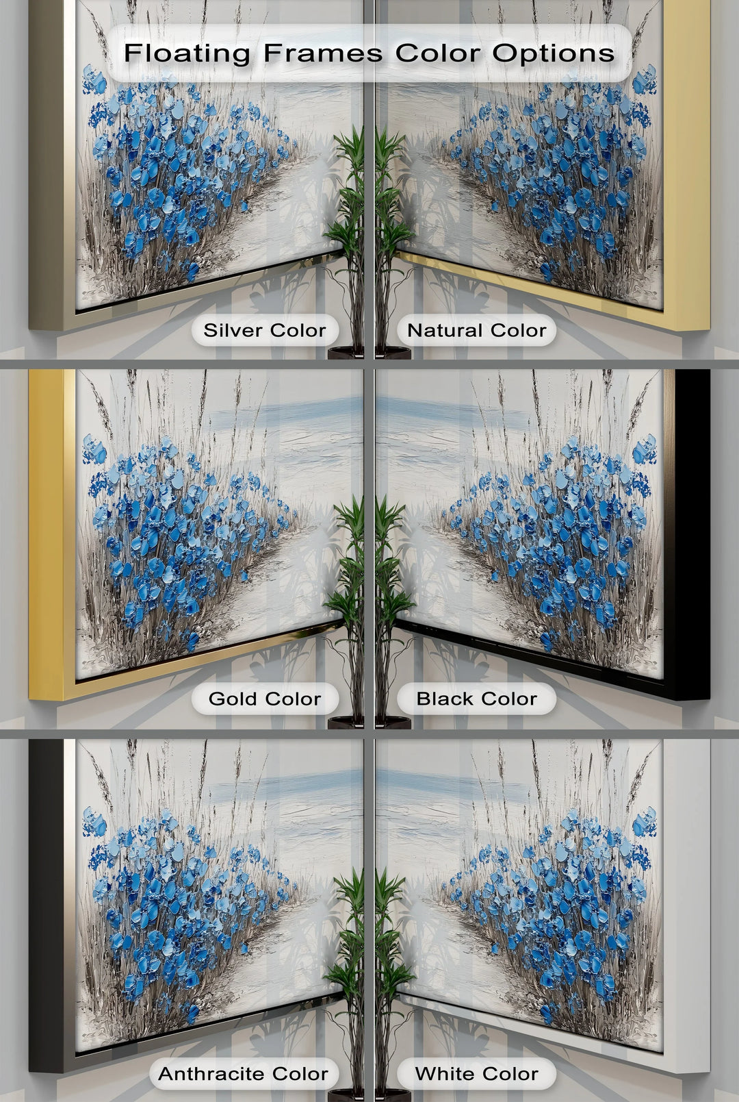 Tranquil Shoreline Path – Blue Wildflowers by the Sea Canvas Print - MyPhotoStation