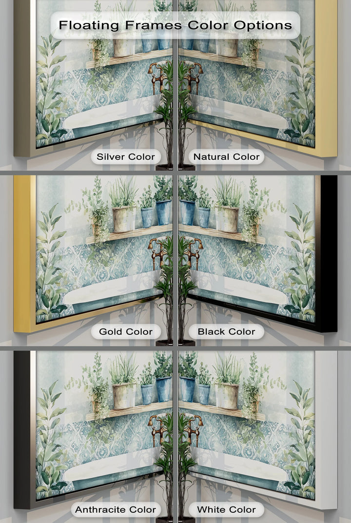 Botanical Serenity – Vintage Bathroom with Potted Plants Canvas Print - MyPhotoStation