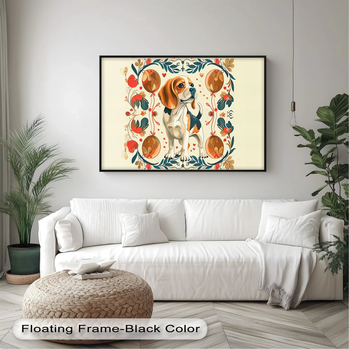 Decorative Dog Illustration with Floral Ornaments - Canvas Print - MyPhotoStation