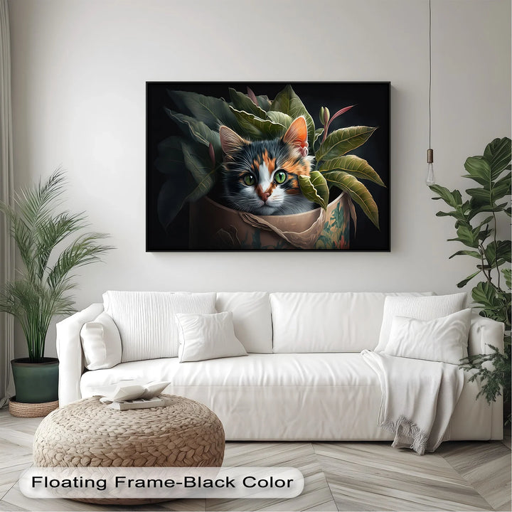 Jungle Hideout – Calico Cat Peeking Through Greenery Cat Canvas Print - MyPhotoStation