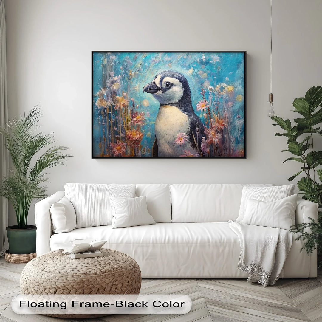 Blossom Companion – Dreamy Penguin Animal Canvas Print - MyPhotoStation