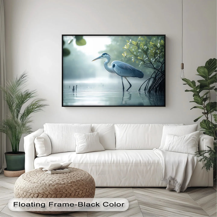 Silent Morning – Heron in the Misty Mangroves Canvas Wall Art - MyPhotoStation