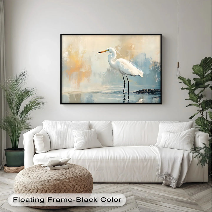 Still Waters – Majestic Egret in Soft Pastels Canvas Wall Art - MyPhotoStation