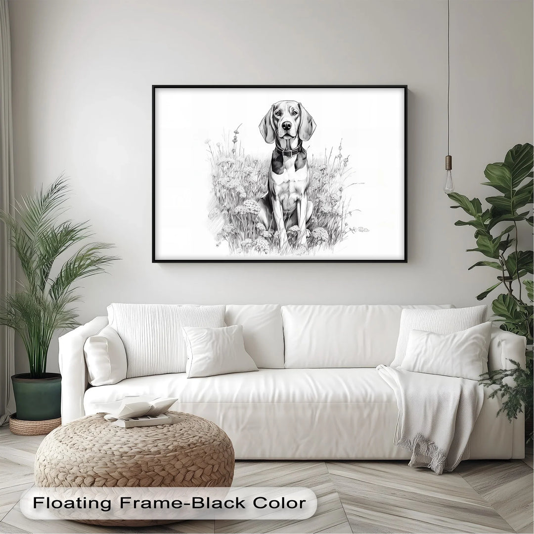 Hound Dog Among Wildflowers Pencil Drawing - Canvas Print - MyPhotoStation