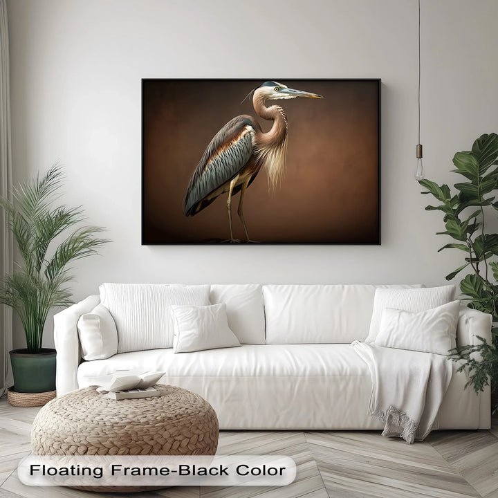 Elegant Heron on Earth Tones – Bird Portrait Canvas Print - MyPhotoStation