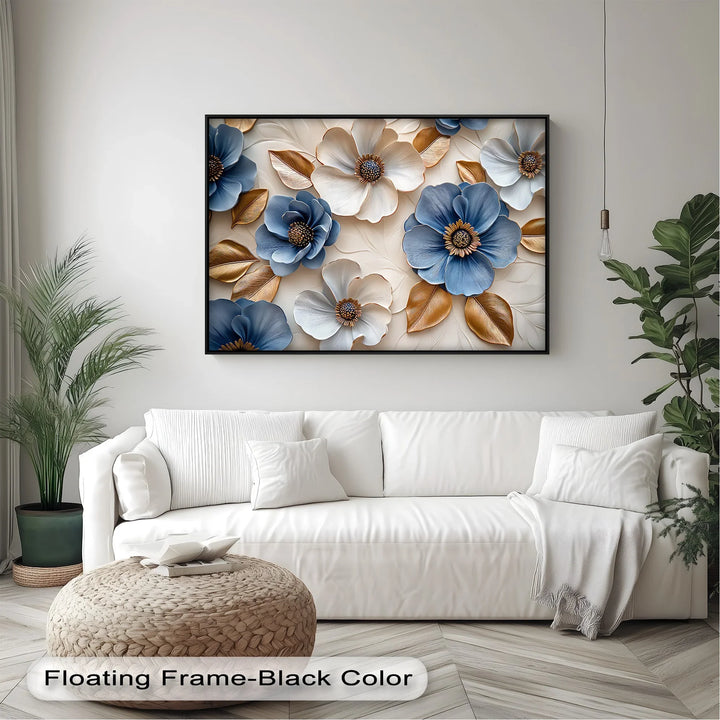 Blue and Gold Elegance – Sophisticated Floral Canvas Wall Art - MyPhotoStation