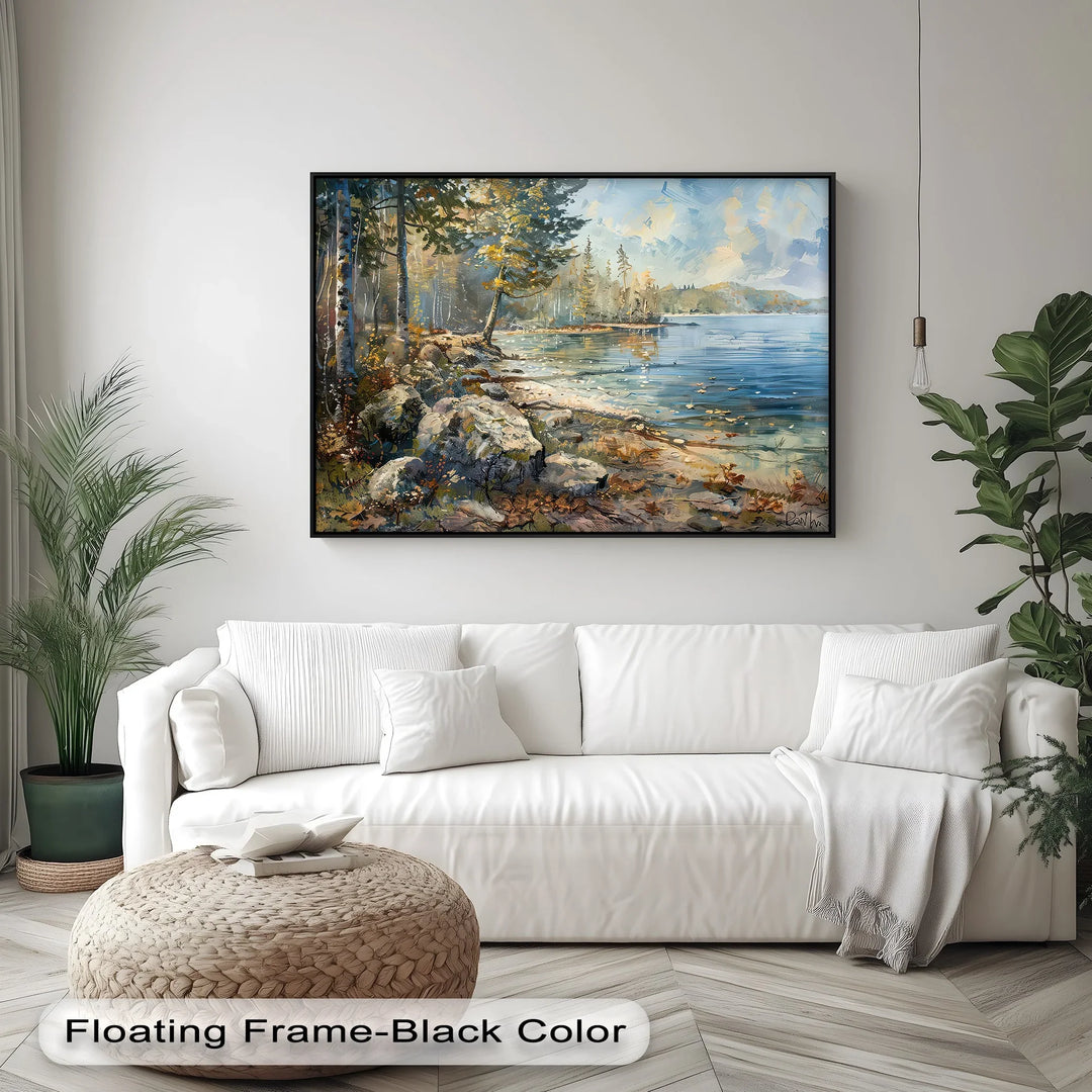 Tranquil Lakeside Morning – Serene Forest and Water Canvas Print - MyPhotoStation