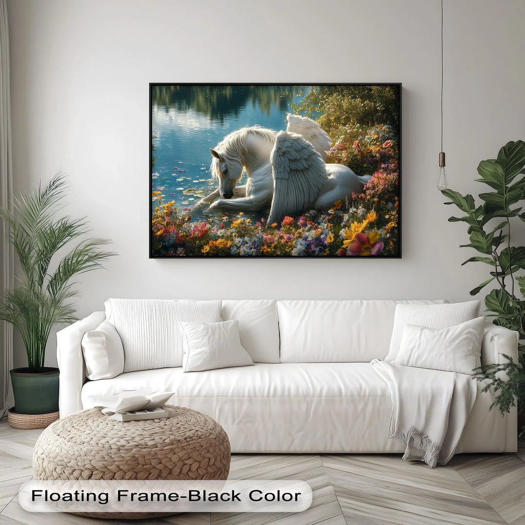Serene Winged Unicorn by the Water – Fantasy Animal Canvas Print - MyPhotoStation