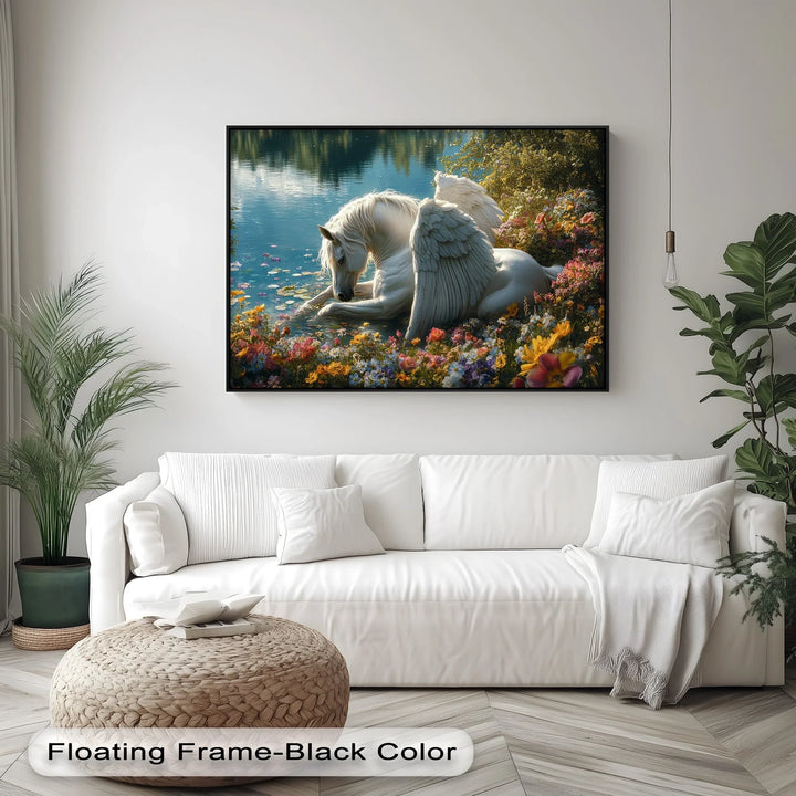 Serene Winged Unicorn by the Water – Fantasy Animal Canvas Print - MyPhotoStation