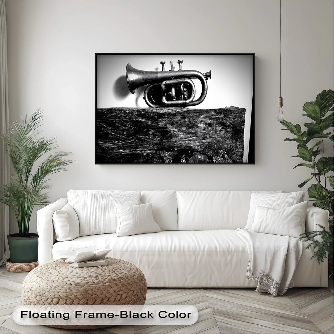 Rustic Trumpet Still Life – Black and White Vintage Music Canvas Prints - MyPhotoStation