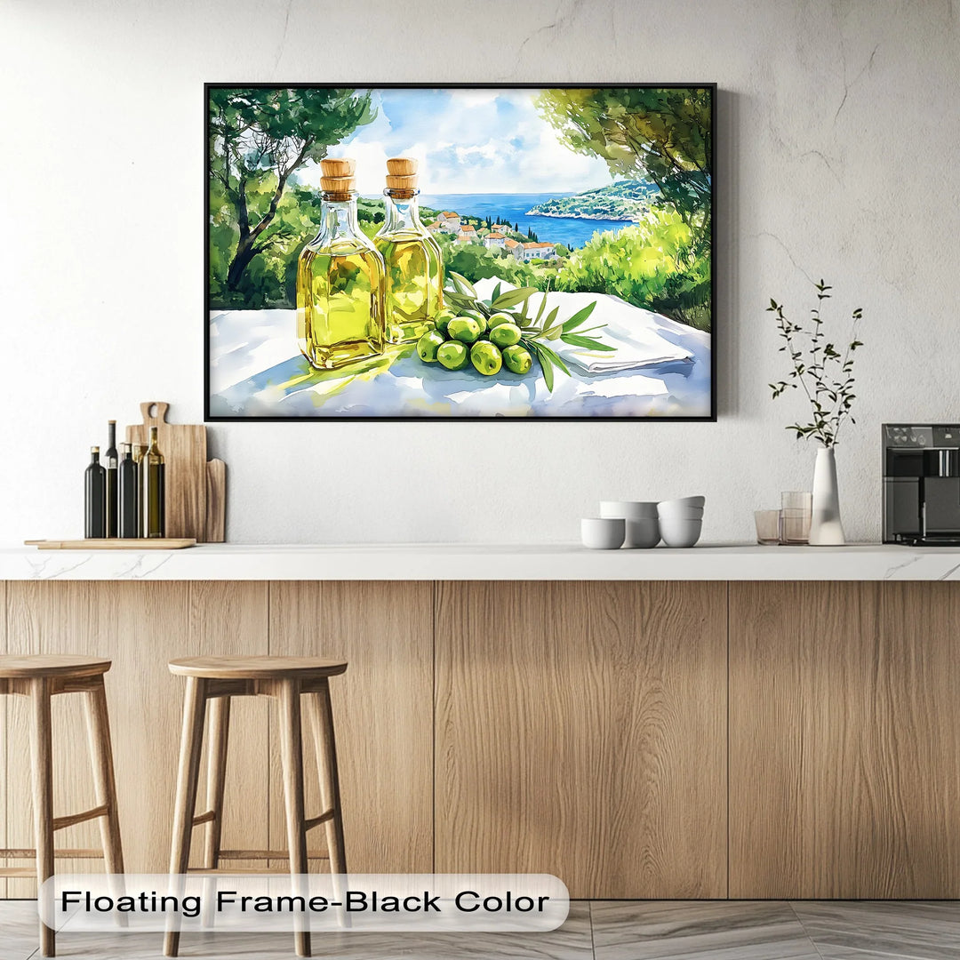 Mediterranean Harvest – Olive Oil Bottles Kitchen Canvas Print - MyPhotoStation