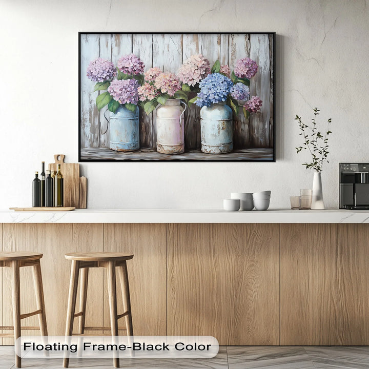 Rustic Hydrangeas in Vintage Milk Cans – Kitchen Canvas Prints - MyPhotoStation