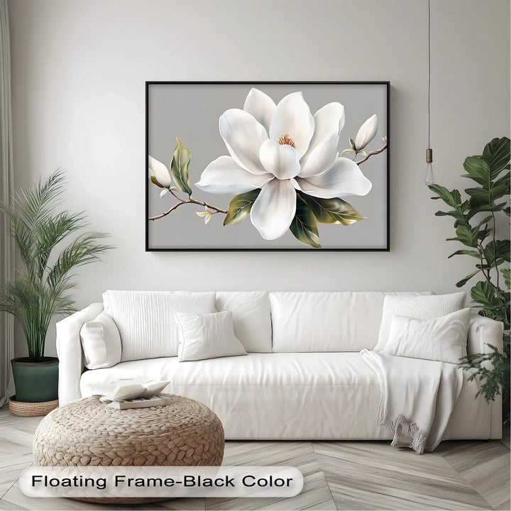 White Magnolia Bloom – Elegant Minimalist Floral Canvas Wall Art - MyPhotoStation