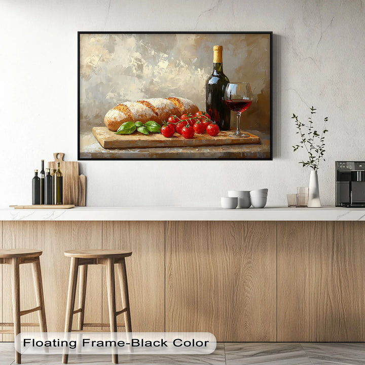 Italian Kitchen Still Life – Wine, Bread & Tomato Kitchen Canvas Art - MyPhotoStation