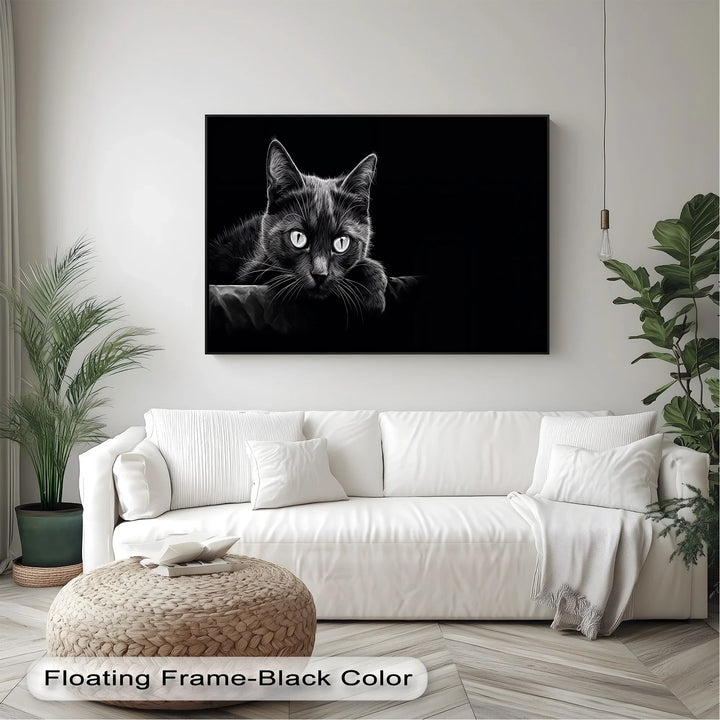 Midnight Gaze – Black Cat in Monochrome Shadow Cat Canvas Print - MyPhotoStation