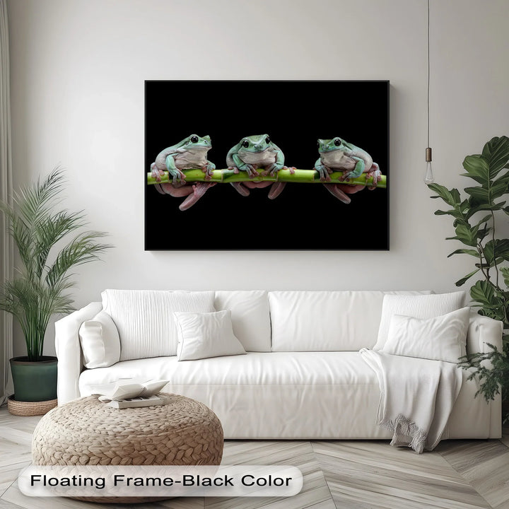 Trio of Tree Frogs on Bamboo – Animal Canvas Print - MyPhotoStation