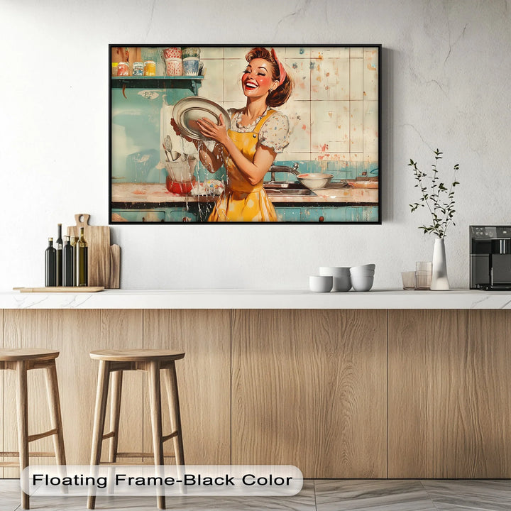 Cheerful Retro Dishwashing – Vintage Kitchen Canvas Prints - MyPhotoStation