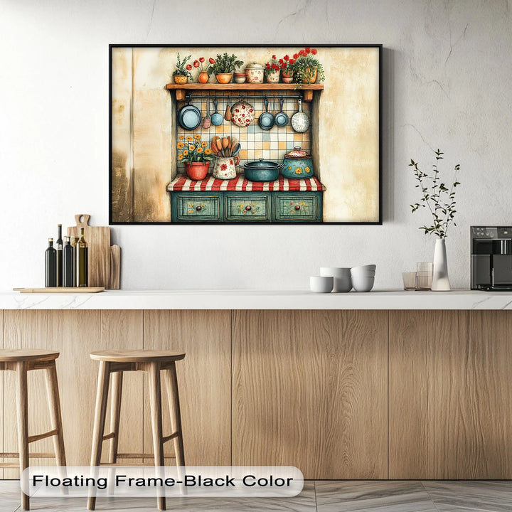 Rustic Cottage Kitchen Shelf – Vintage Kitchen Canvas Print - MyPhotoStation