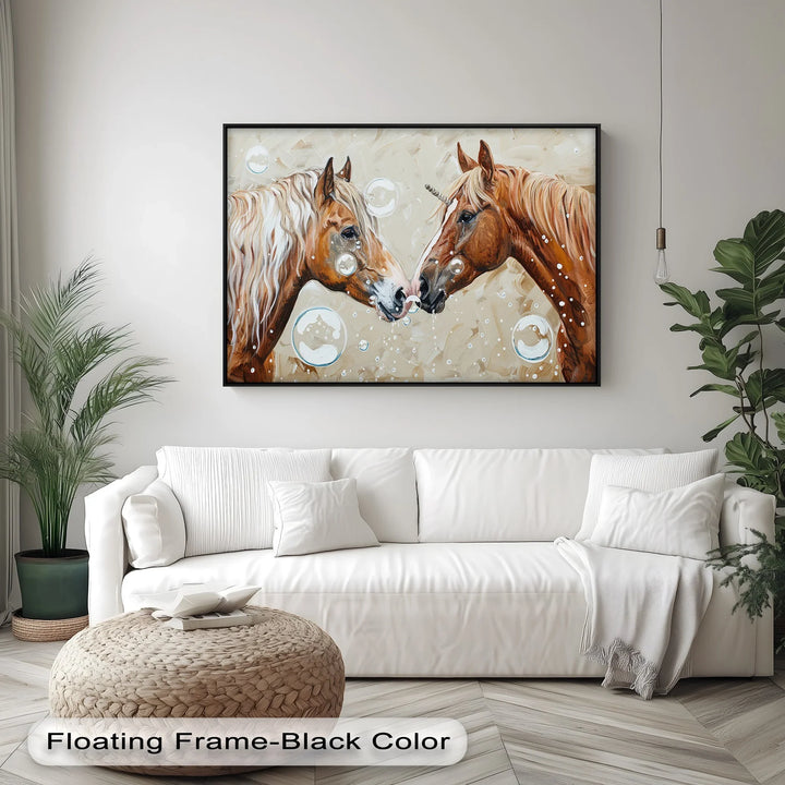 Bubble-Kissed Companions – Playful Unicorn Love Canvas Print - MyPhotoStation