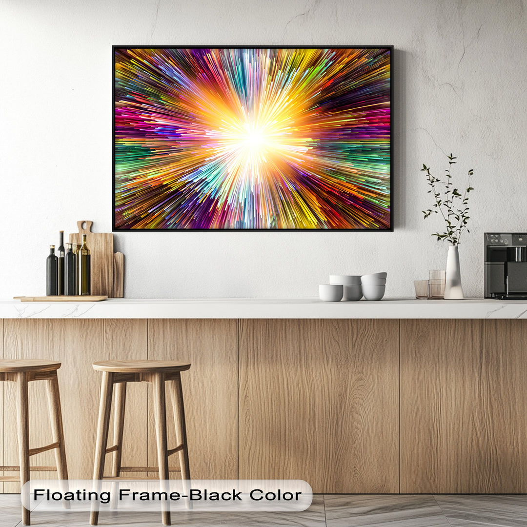 This stunning Light Burst canvas print showcases high quality canvas prints with vibrant, colorful abstract energy, perfectly enhancing any modern space.