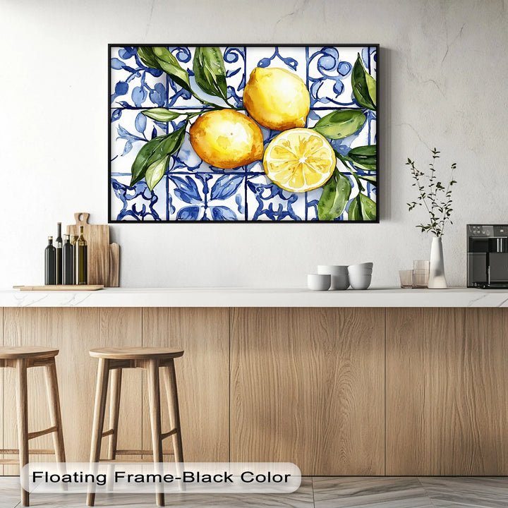 Mediterranean Lemons & Blue Tile Art – Kitchen Canvas Print - MyPhotoStation