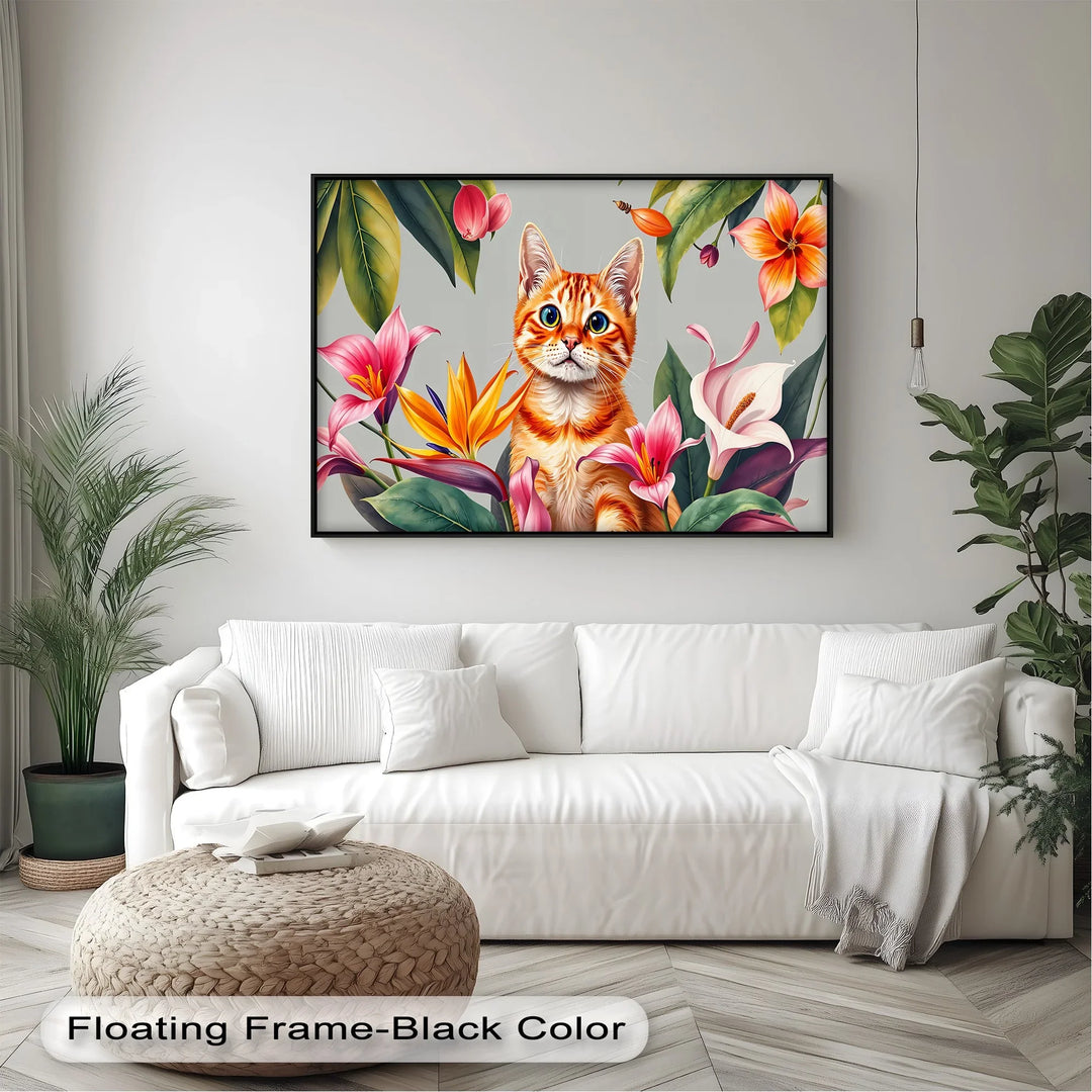 Tropical Curiosity – Orange Tabby Among Exotic Flowers Cat Canvas Print - MyPhotoStation