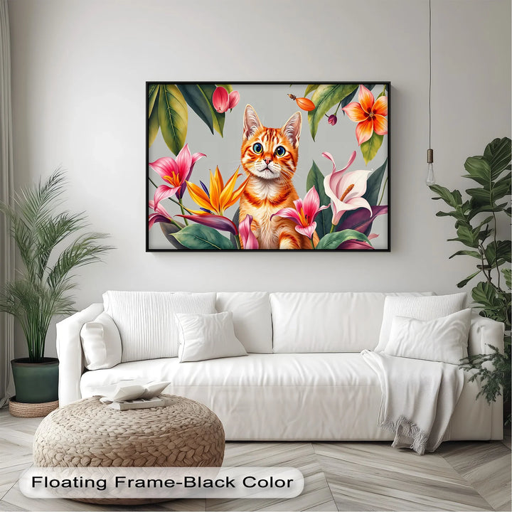 Tropical Curiosity – Orange Tabby Among Exotic Flowers Cat Canvas Print - MyPhotoStation