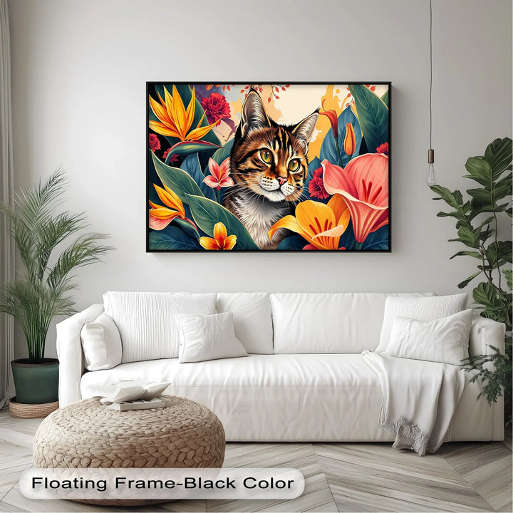 Tabby Cat Surrounded by Tropical Flowers - Cat Canvas Print - MyPhotoStation